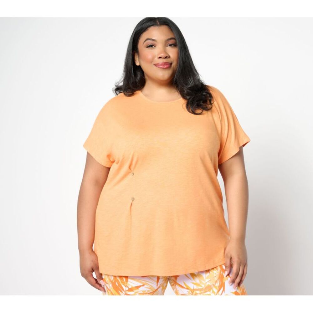 Summersalt Women's Top Sz XL Denim & Co. Linen Blend Dolman Sleeve Orange